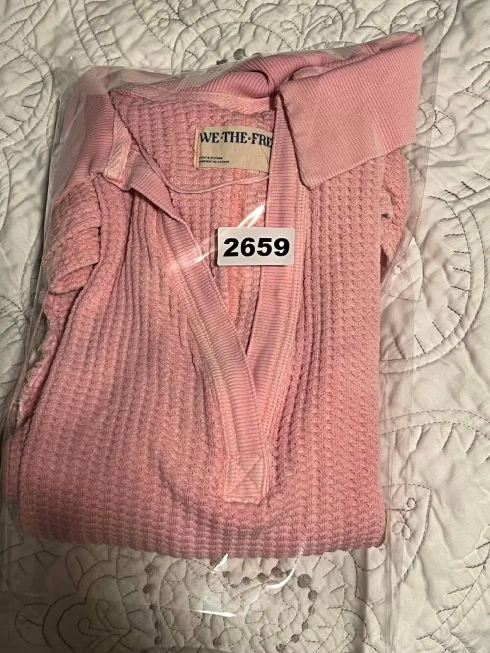 We The Free Top Slouchy Oversized Waffle Knit V-Neck Pink Dogwood Size XS
